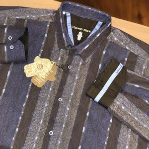 VISCONTI BLACK Paisley Stripe Shirt Men’s XLT NWT